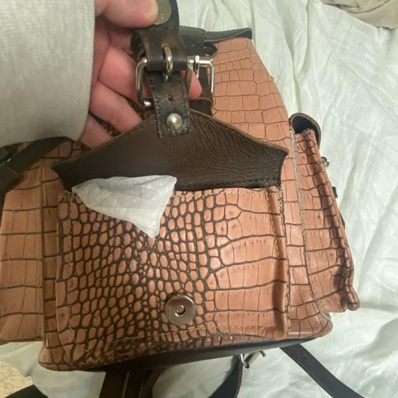 Crocodile Pattern Pink/tan and Brown Women's Bag - Picture 5 of 8